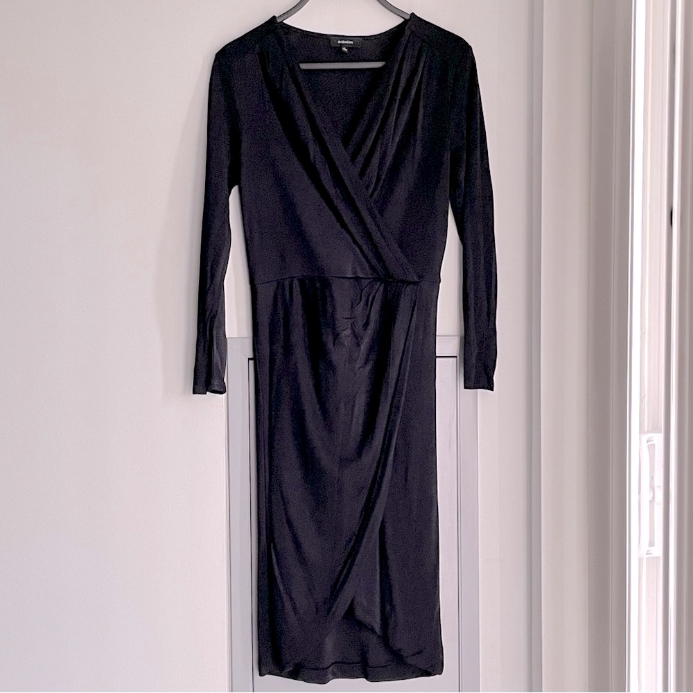 ARITZIA BABATON Didier Navy Faux Wrap Long Sleeve Dress